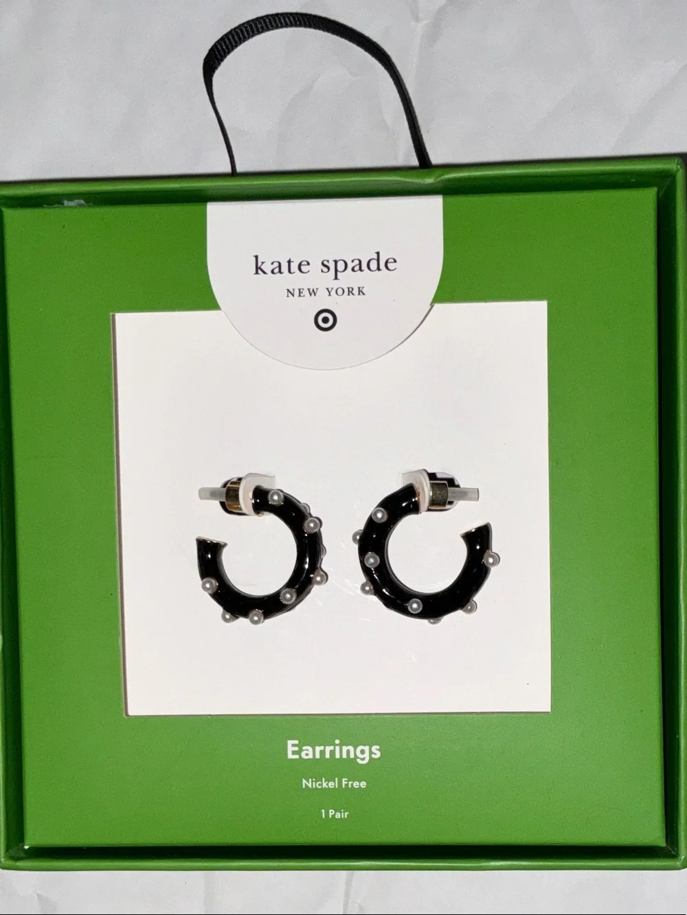 kate spade Black Hoop Earrings with Pearl Accents